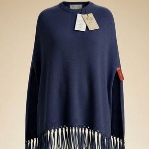 NWT Pinotti Italy Wool & Cashmere Poncho - Midnight Navy Blue